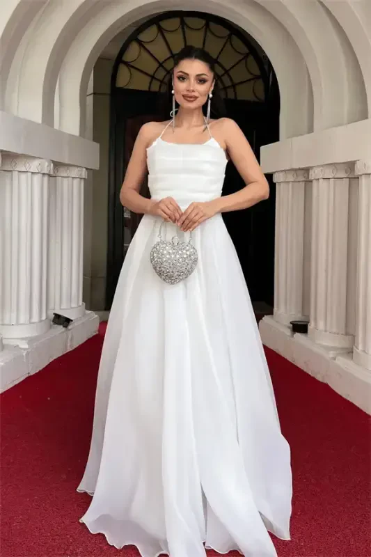 Organza matosidan orqa ipli dizaynli koʻylak - OQ - 1