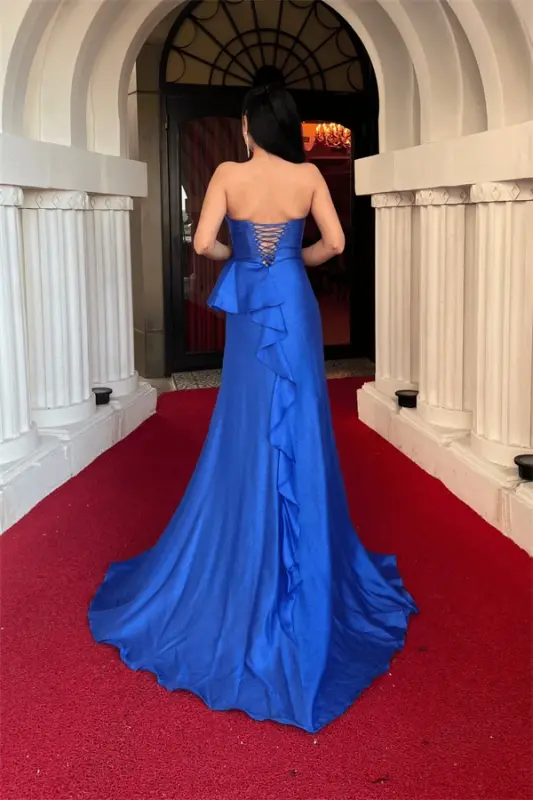 Organza Saten Mato Libos Orqa Ipli Kechki Libos - SAKS KO'K - 5