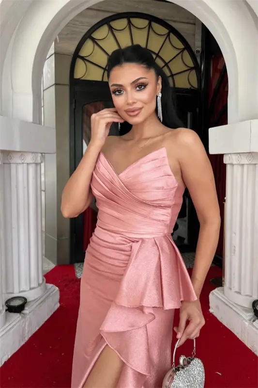 Organza Satin Fabric Back Lace-up Evening Dress - POWDER - 3