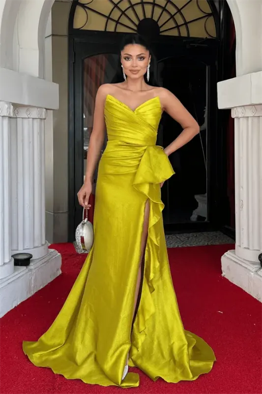 Organza Satin Fabric Back Tie Evening Dress - Pistachio Green - 1