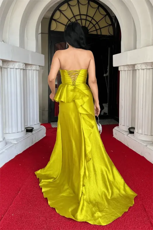 Organza Satin Fabric Back Tie Evening Dress - Pistachio Green - 5