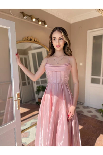 Organza Satin Midi Length Strappy Dress - GENEL MARKALAR