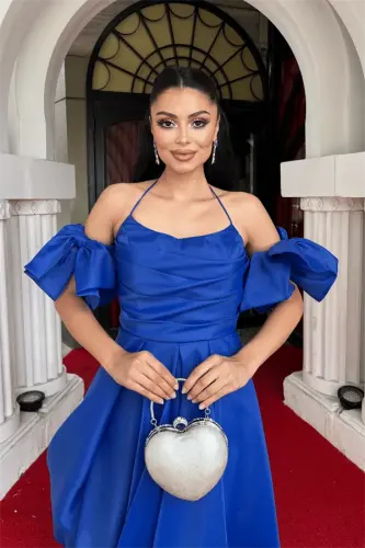 Organza to'r mato orqa detallari midi ko'ylak - SAKS MAVISI - 4