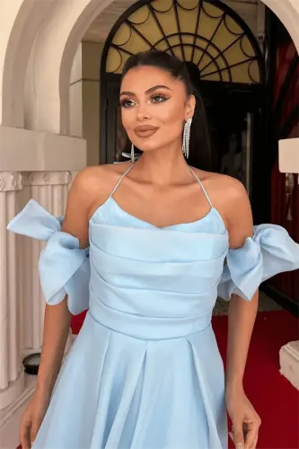Organza toʻrli matodan tikilgan, orqa qismi detalli midi koʻylak - BEBE HAVO - 4