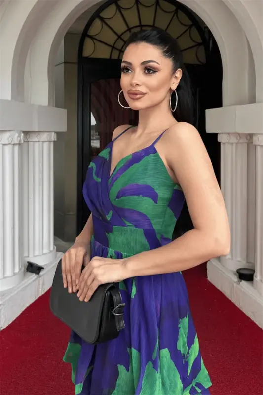 Органзе Шифон Ткань С Узором Мини Платье - ФИОЛЕТОВЫЙ - 4