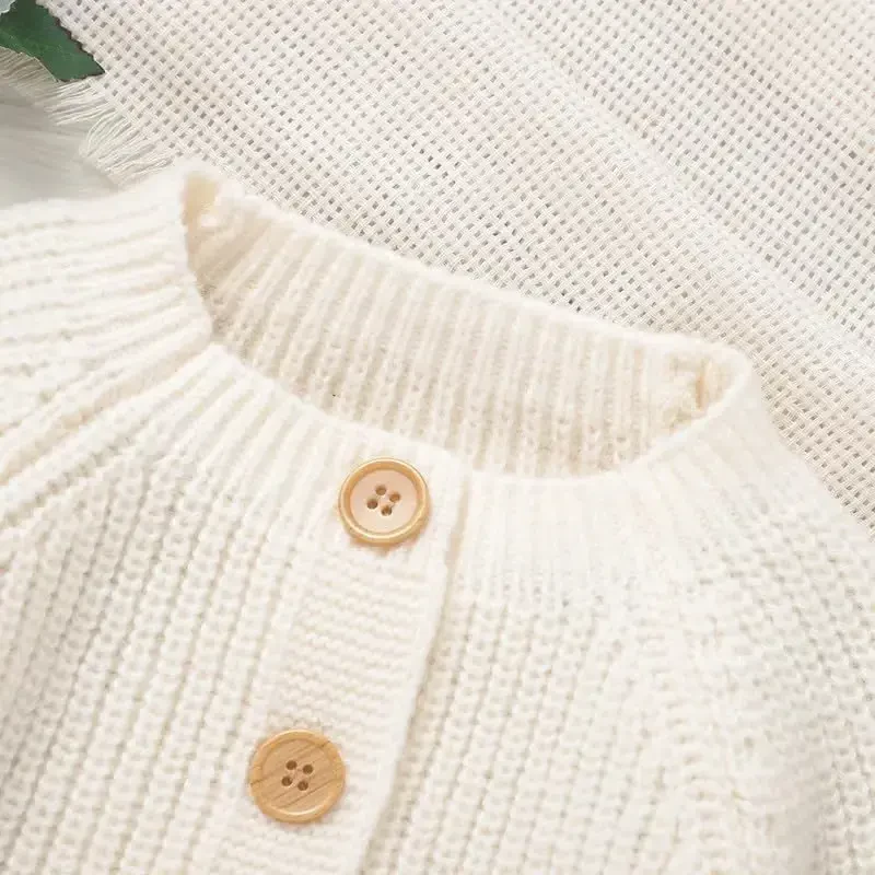 Opewod Baby Boy Girl Knit Cardigan Sweater Soft Warm Crochet Round Neck Long Sleeve Coat Toddler Outwear Fall Winter Clothes - 5