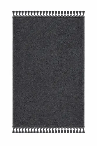 Örgü Saçaklı Peluş Kaymaz Taban Yıkanabilir Yumuşak Salon Yatak Odası Halısı Kilim Antrasit - Antrasittyz - 2