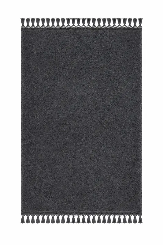 Örgü Saçaklı Peluş Kaymaz Taban Yıkanabilir Yumuşak Salon Yatak Odası Halısı Kilim Antrasit - Antrasittyz - 2