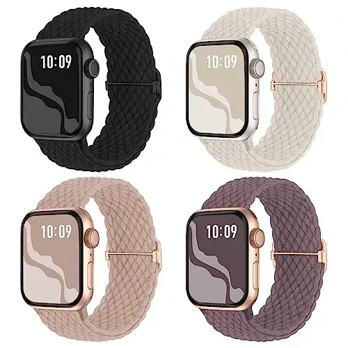 Braided Stretchy Solo Loop Compatible for Apple Watch Band 38mm 40mm 41mm 42mm 44mm 45mm 46mm 49mm for Women Men, Nylon Elastic Straps Wristbands for iWatch Series 11/10 9 8 7 6 5 4 3 SE/Ultra 3 2 1 - 1