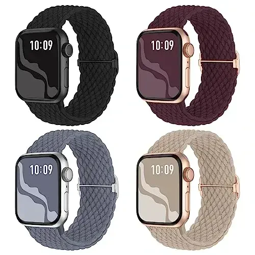 Braided Stretchy Solo Loop Compatible for Apple Watch Band 38mm 40mm 41mm 42mm 44mm 45mm 46mm 49mm for Women Men, Nylon Elastic Straps Wristbands for iWatch Series 10 9 8 7 6 SE 5 4 3 2 Ultra Ultra 2 