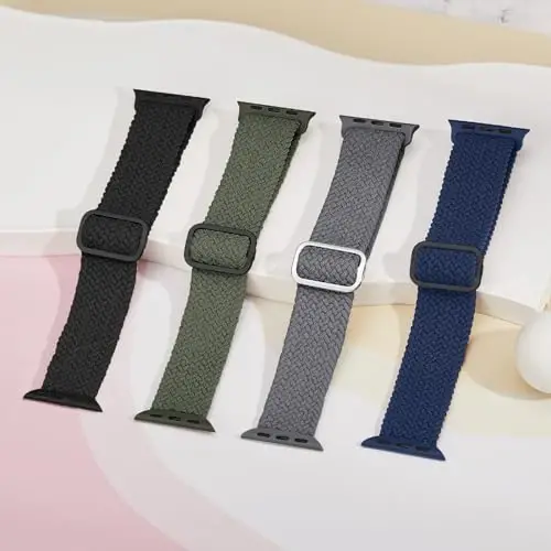 Braided Stretchy Solo Loop Compatible for Apple Watch Band 38mm 40mm 41mm 42mm 44mm 45mm 46mm 49mm for Women Men, Nylon Elastic Straps Wristbands for iWatch Series 10 9 8 7 6 SE 5 4 3 2 Ultra Ultra 2 - 4