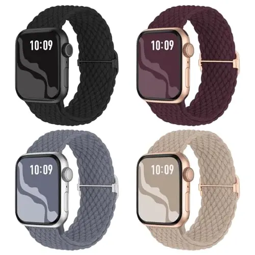 Braided Stretchy Solo Loop Compatible for Apple Watch Band 38mm 40mm 41mm 42mm 44mm 45mm 46mm 49mm for Women Men, Nylon Elastic Straps Wristbands for iWatch Series 11/10 9 8 7 6 5 4 3 SE/Ultra 3 2 1 - 1