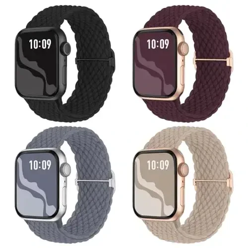 Braided Stretchy Solo Loop Compatible for Apple Watch Band 38mm 40mm 41mm 42mm 44mm 45mm 46mm 49mm for Women Men, Nylon Elastic Straps Wristbands for iWatch Series 10 9 8 7 6 SE 5 4 3 2 Ultra Ultra 2 - 1