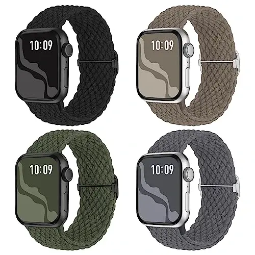 Braided Stretchy Solo Loop Compatible for Apple Watch Band 38mm 40mm 41mm 42mm 44mm 45mm 46mm 49mm for Women Men, Nylon Elastic Straps Wristbands for iWatch Series 10 9 8 7 6 SE 5 4 3 2 Ultra Ultra 2 - 1