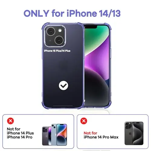 ORIbox for iPhone 14 Case for iPhone 13 Case Purple,with 4 Corners Shockproof Protection,iPhone 14/13 Clear Case for Women Men Girls Boys Kids,Case for iPhone 14/13 Phone Purple - 2