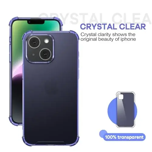 ORIbox for iPhone 14 Case for iPhone 13 Case Purple,with 4 Corners Shockproof Protection,iPhone 14/13 Clear Case for Women Men Girls Boys Kids,Case for iPhone 14/13 Phone Purple - 4