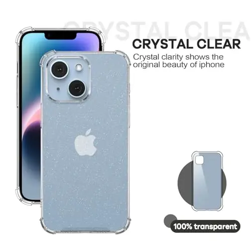 ORIbox for iPhone 14/13 Case with 4 Corners Shockproof Protection, Bling Case for Women & Men - 4