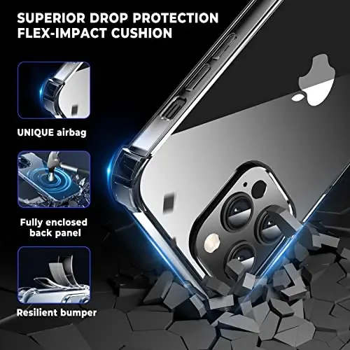 ORIbox iPhone 12 Pro Max Case, Black, Crystal Design, Heavy Duty Protection, Camera Protector, Clear, for Women Men Girls Boys Kids - 3