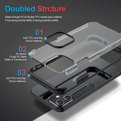 ORIbox iPhone 12/12 Pro Чехол, Матовый Черный, Термопластичный Полиуретан, Противоскользящий, Защита Камеры, Устойчивый к Царапинам, для Женщин Мужчин Девочек Мальчиков Детей - 3