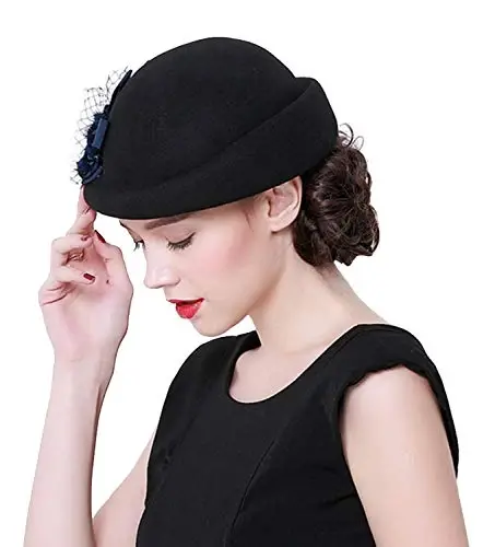 ORIDOOR Ayollar uchun Vintaj 100% Junli Kechali Gulli Paqir Kloş Bouler Shapka Cherkov To'yi Beret Shapka - 4