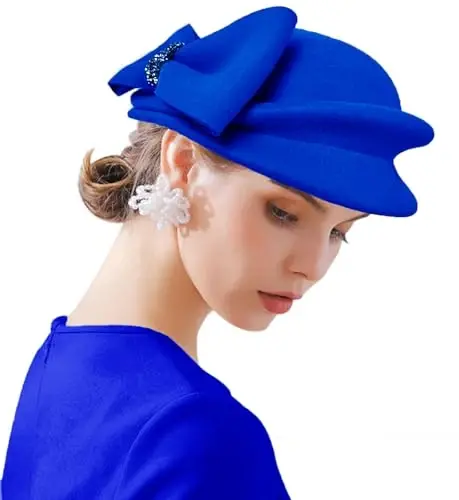ORIDOOR Women Vintage 100% Wool Felt Flowers Bucket Cloche Bowler Hat Church Wedding Beret Hat - ORIDOOR