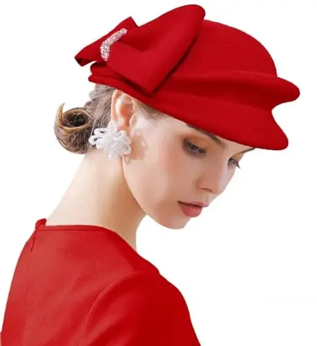 ORIDOOR Women Vintage 100% Wool Felt Flowers Bucket Cloche Bowler Hat Church Wedding Beret Hat - ORIDOOR