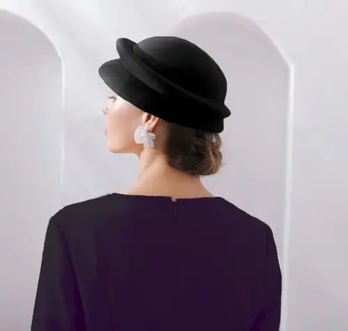 ORIDOOR Women Vintage 100% Wool Felt Flowers Bucket Cloche Bowler Hat Church Wedding Beret Hat - 3