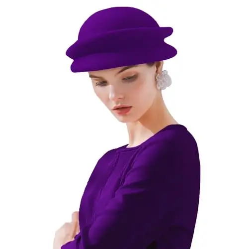 ORIDOOR Women Vintage 100% Wool Felt Flowers Bucket Cloche Bowler Hat Church Wedding Beret Hat - ORIDOOR (1)