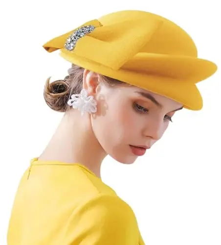 ORIDOOR Women Vintage 100% Wool Felt Flowers Bucket Cloche Bowler Hat Church Wedding Beret Hat 