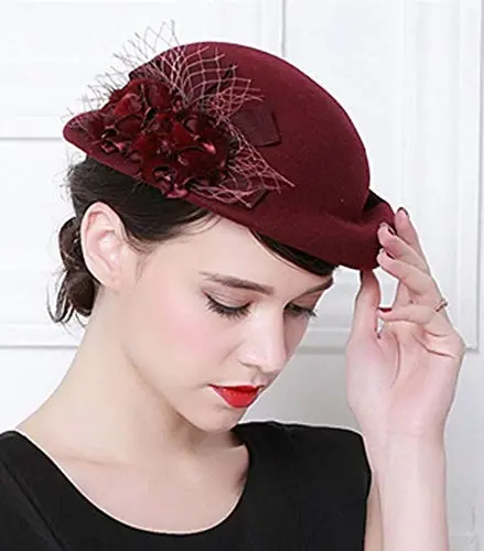 ORIDOOR Kadın Vintage %100 Yün Keçe Çiçekli Kova Kloş Melon Şapka Kilise Düğün Bere Şapka - 3