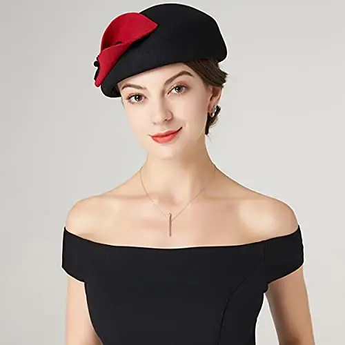 ORIDOOR Kadın Vintage %100 Yün Keçe Çiçekli Kova Kloş Melon Şapka Kilise Düğün Bere Şapka - 3