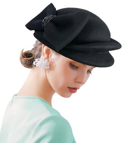 ORIDOOR Women Vintage 100% Wool Felt Flowers Bucket Cloche Bowler Hat Church Wedding Beret Hat - 11