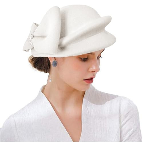 ORIDOOR Women Vintage 100% Wool Felt Flowers Bucket Cloche Bowler Hat Church Wedding Beret Hat - 8