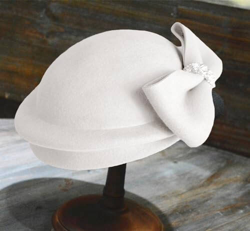 ORIDOOR Women Vintage 100% Wool Felt Flowers Bucket Cloche Bowler Hat Church Wedding Beret Hat - 10