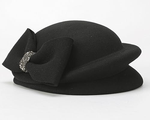 ORIDOOR Women Vintage 100% Wool Felt Flowers Bucket Cloche Bowler Hat Church Wedding Beret Hat - 6