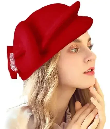 ORIDOOR Women Vintage 100% Wool Felt Flowers Bucket Cloche Bowler Hat Church Wedding Beret Hat - Modazone (1)