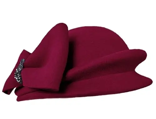 ORIDOOR Women Vintage 100% Wool Felt Flowers Bucket Cloche Bowler Hat Church Wedding Beret Hat - 4