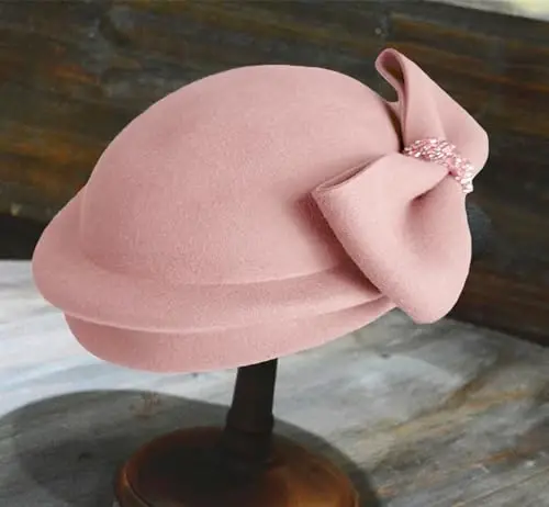 ORIDOOR Women Vintage 100% Wool Felt Flowers Bucket Cloche Bowler Hat Church Wedding Beret Hat - 4