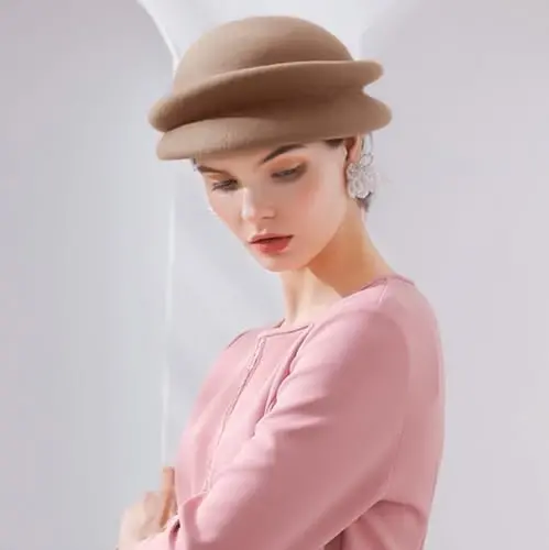 ORIDOOR Women Vintage 100% Wool Felt Flowers Bucket Cloche Bowler Hat Church Wedding Beret Hat - 2