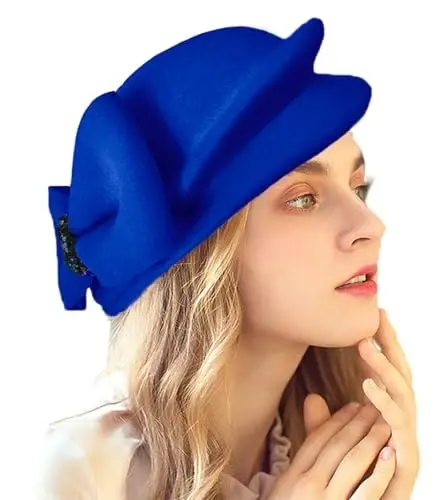 ORIDOOR Women Vintage 100% Wool Felt Flowers Bucket Cloche Bowler Hat Church Wedding Beret Hat - 3