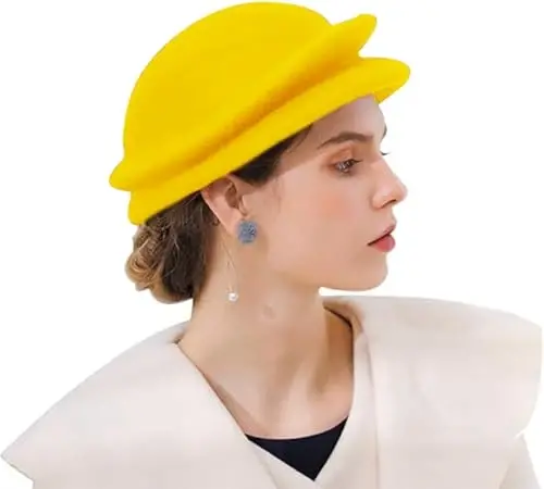 ORIDOOR Women Vintage 100% Wool Felt Flowers Bucket Cloche Bowler Hat Church Wedding Beret Hat - 3