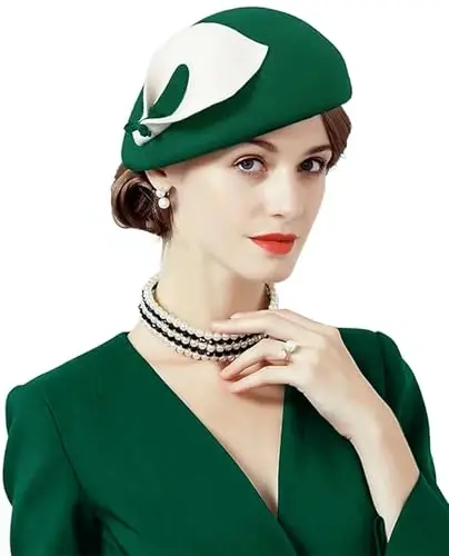 ORIDOOR Women Vintage 100% Wool Felt Flowers Bucket Cloche Bowler Hat Church Wedding Beret Hat - 1