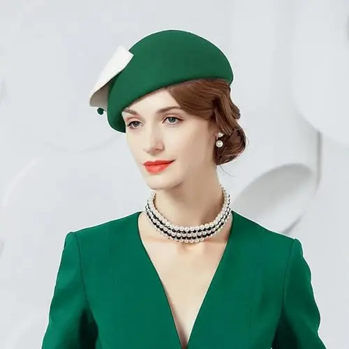 ORIDOOR Women Vintage 100% Wool Felt Flowers Bucket Cloche Bowler Hat Church Wedding Beret Hat - 3