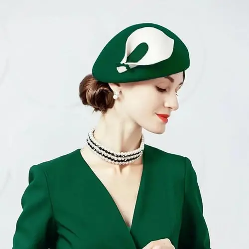 ORIDOOR Women Vintage 100% Wool Felt Flowers Bucket Cloche Bowler Hat Church Wedding Beret Hat - ORIDOOR (1)