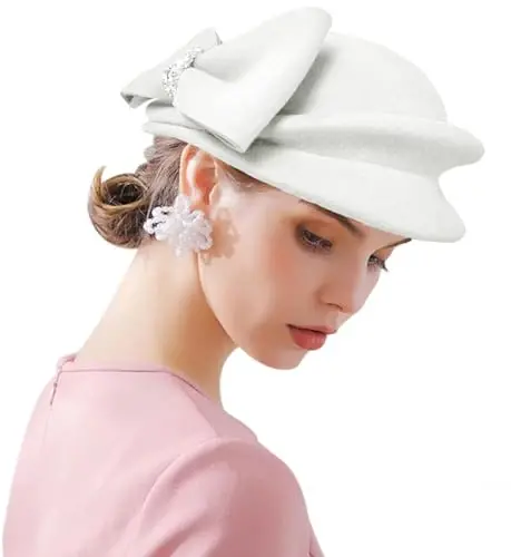 ORIDOOR Женская винтажная шляпа-ковш из 100% шерстяного войлока с цветами, церковь, свадьба, берет. - 2