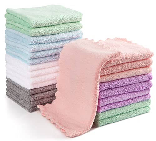 Orighty Baby Washcloths 24-Pack (7''x9''), Microfiber Coral Fleece Baby Towels, Super Soft and Absorbent Wash Cloths for Newborns, Infants and Toddlers, Gentle on Delicate Skin for Face Hands and Body - 32