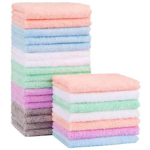 Orighty Baby Washcloths 24-Pack (7''x9''), Microfiber Coral Fleece Baby Towels, Super Soft and Absorbent Wash Cloths for Newborns, Infants and Toddlers, Gentle on Delicate Skin for Face Hands and Body - 6