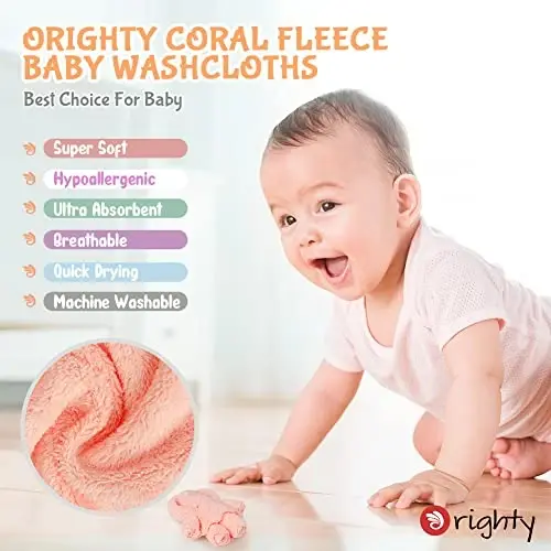 Orighty Baby Washcloths 50-Pack, Microfiber Coral Fleece Baby Face Towels, Soft and Absorbent Wash Cloths for Newborns, Infants and Toddlers, Gentle on Delicate Skin for Face Hands and Body, 7x9 Inch - ORIGHTY (1)