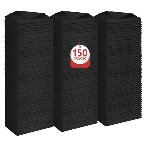 Orighty Black Microfiber Tozalash Mato, 150 Pack Yuqori Absorbsiyalovchi Tozalash Materiallari, Tuksiz Oshxona Sochiqlari Tozalash Latta, Mashinalar uchun Mikrofiber Sochiqlar, Uy, Oyna, 12x12 dyuym 