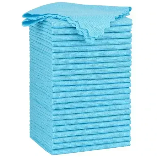 Orighty Cleaning Cloths 12x12 inch, Pack of 24, Highly Absorbent Microfiber Cleaning Supplies, Lint Free Cloths for Multiple-use, Powerful Cleaning Rags for House, Kitchen, Car Care (Blue) 